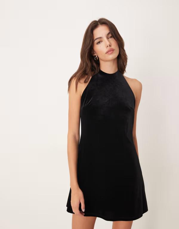 ノーバディーズ チャイルド レディース トップス 衣装 ミニ衣装 ミニ 天鵞絨 ホルター Nobody\u0027s Child halter neck velvet mini dress Black 黒いこと