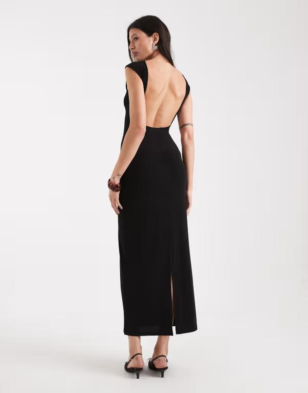 ノイジーメイトール レディース トップス ワンピース マキシワンピース マキシ Noisy May Tall ruche detail blackless maxi dress Black ブラック｜ReVida 店 16,786円