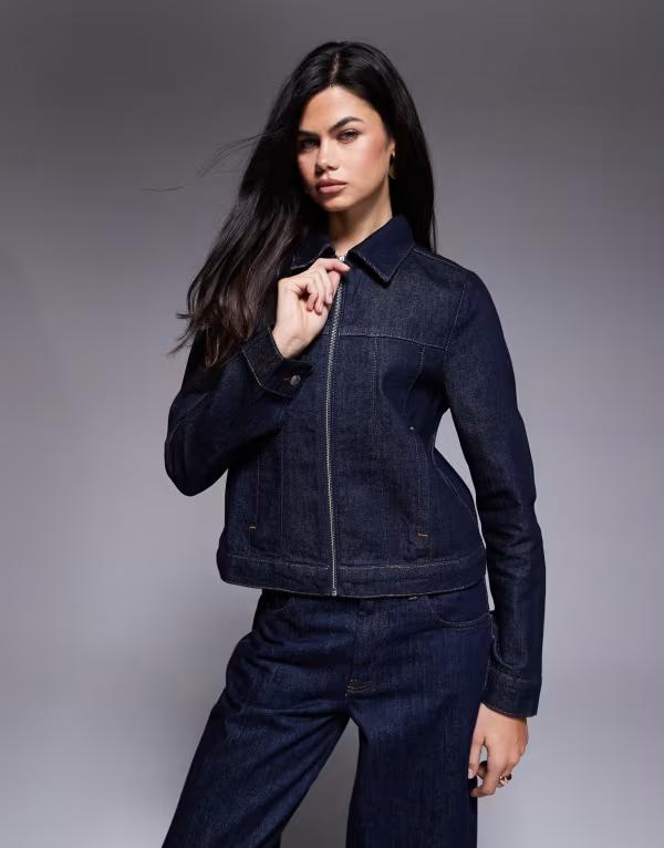 エイソス レディース アウター ジャケット・ブルゾン デニム ジャケット ASOS DESIGN shrunken fit denim jacket with zip front in rinse wash Rinse Wash デニム