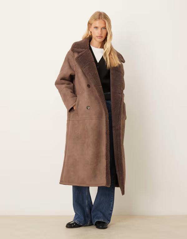 エイソス レディース アウター コート ジャケット ASOS DESIGN longline bonded borg jacket in chocolate chocolate チョコレート