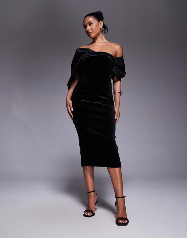 ジャーロ レディース トップス ワンピース ミディワンピース ドレープ ミディ Jarlo draped bardot sleeve midi dress Black ブラック