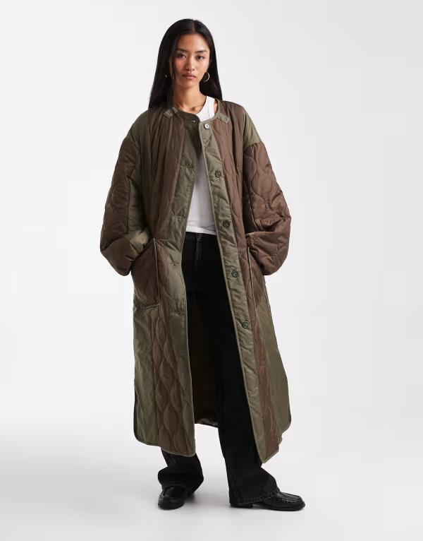 エイソス レディース アウター 厚地の外套 上衣 ASOS DESIGN longline hybrid jacket green and Khaki green and brown 緑であること