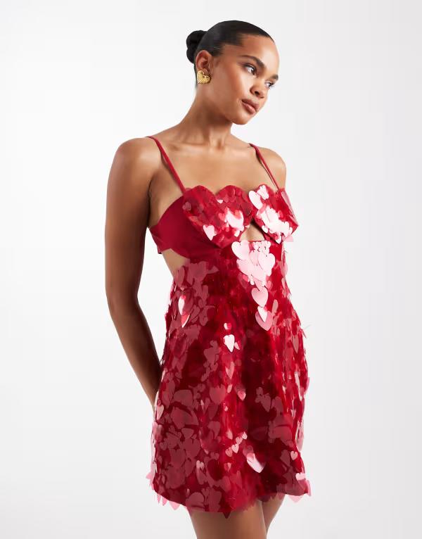 エイソス レディース トップス ワンピース ミニワンピース ミニ ASOS DESIGN heart cup detail embellished structured mini dress RED レッド 30,420円