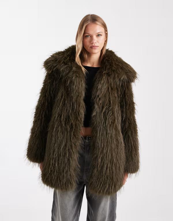 エイソス レディース アウター コート ASOS DESIGN faux fur feather coat in olive Olive オリーブ