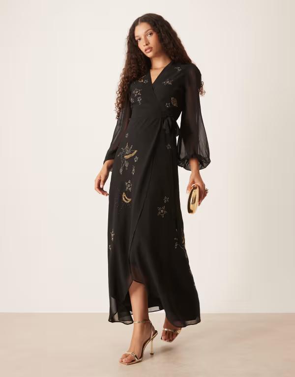 ホープ＆アイビー レディース トップス ワンピース マキシワンピース マキシ Hope & Ivy embellished wrap maxi dress and Black ブラック