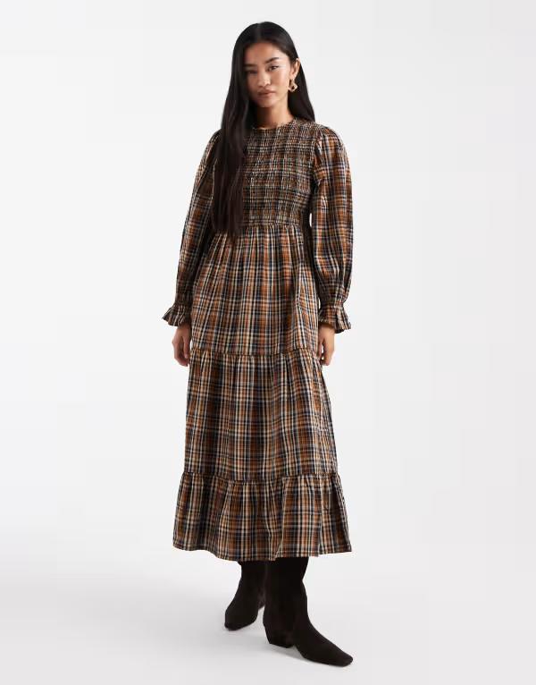 ウェンズデーガール レディース トップス ワンピース Wednesday's Girl plaid shirred detail midaxi smock dress in multi Multi マルチカラー