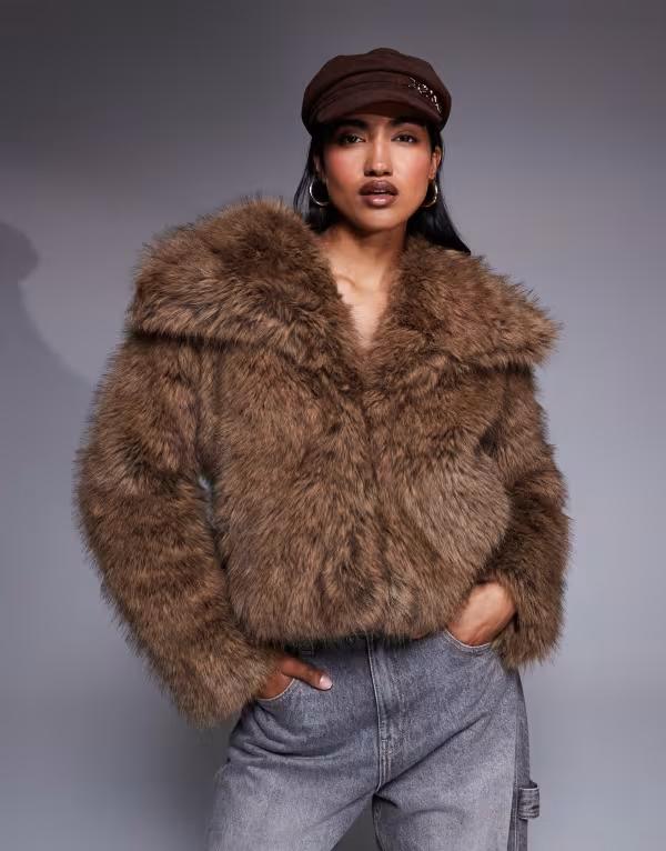 リバーアイランド レディース アウター ジャケット・ブルゾン クロップド ジャケット River Island cropped faux fur jacket BROWN ブラウン