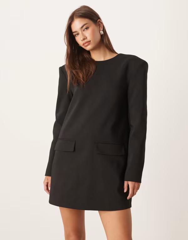 エイソス レディース トップス 衣装 ASOS DESIGN tailored shoulder pads shift dress Black 黒いこと