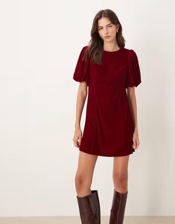 ノーバディーズ チャイルド レディース トップス ワンピース ミニワンピース ミニ ベルベット Nobody's Child Boston velvet puff sleeve mini dress RED レッド 29,120円