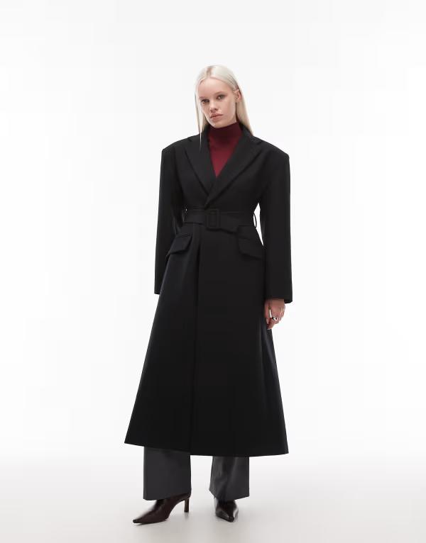 エイソス レディース アウター 上衣・上衣 厚地の外套 ASOS DESIGN tailored power shoulders belted overcoat Black 黒いこと