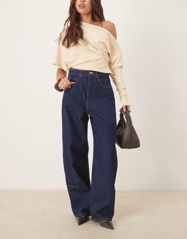 エイソス レディース ボトムス デニムパンツ ハイウエスト ジーンズ ASOS DESIGN high waist barrel leg jeans with twist panel detail in rinse Rinse