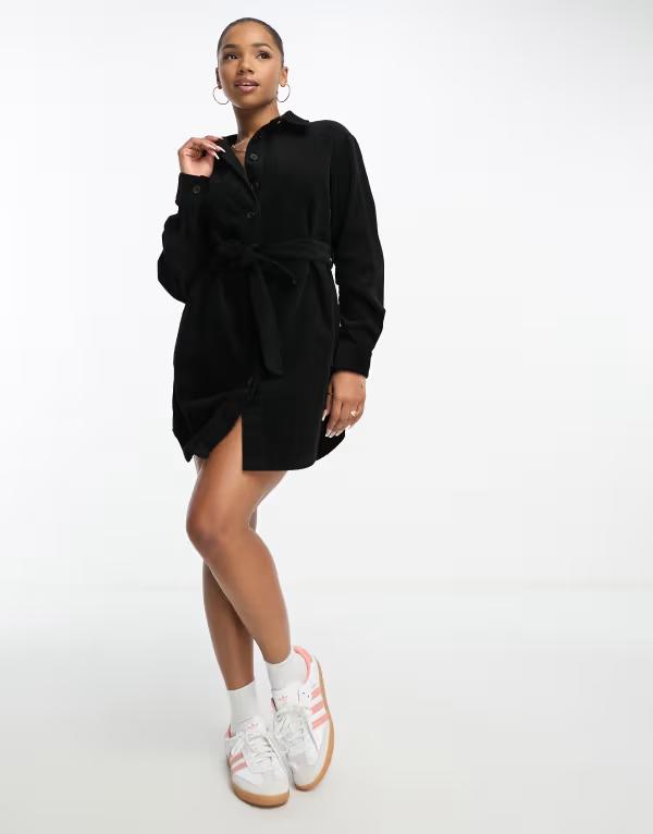 エイソス レディース トップス 衣装 プルオーバー衣装 プルオーバー ASOS DESIGN cord belted shirt dress Black 黒いこと