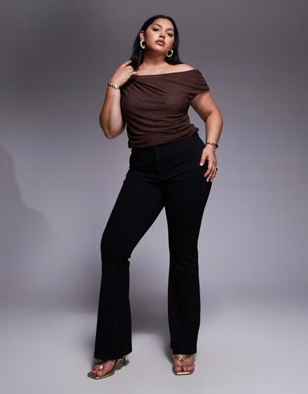エイソス レディース ボトムス 心地好いズボン下 ズボン下 ASOS Curve ASOS DESIGN Curve premium ponte flare pants with tailored waistband Black 黒いこと