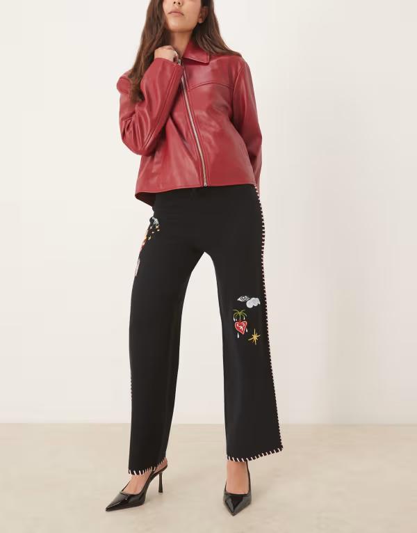 ネバーフリードレスド レディース ボトムス カジュアルパンツ パンツ スウェットパンツ ニット Never Fully Dressed flame heart knit sweatpants Black ブラック|ReVida 店
