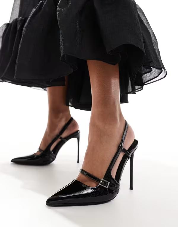 パブリックデザイア レディース シューズ 踵 Public Desire Forget Me Not slingback pointy toe heeled shoes patent BLACK PATENT 黒いこと