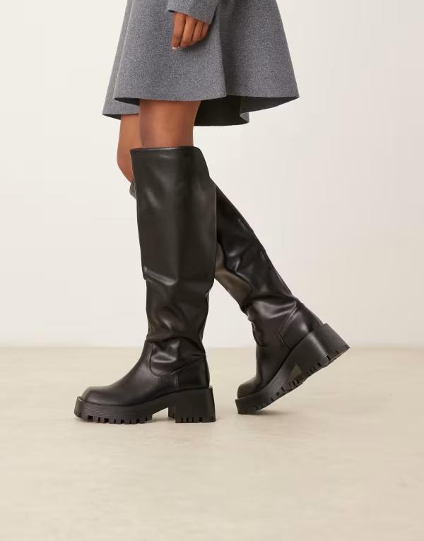 レイド レディース シューズ ブーツ・レインブーツ RAID Maureen knee boots with buckle detailing BLACK PU ブラック