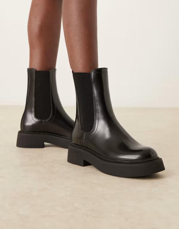 エイソス レディース シューズ ブーツ・レインブーツ チェルシーブーツ チェルシー ブーツ ASOS DESIGN Andy flat chunky chelsea boots Black box ブラック