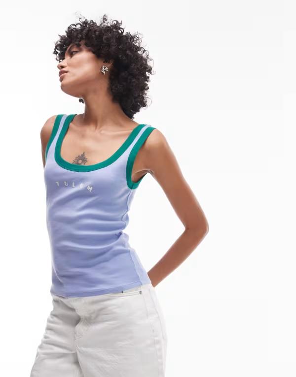 いの一番販売店 レディース トップス 限りない 対比 刺しゅう Topshop embroidered Tulum contrast rib tank top PURPLE パープル