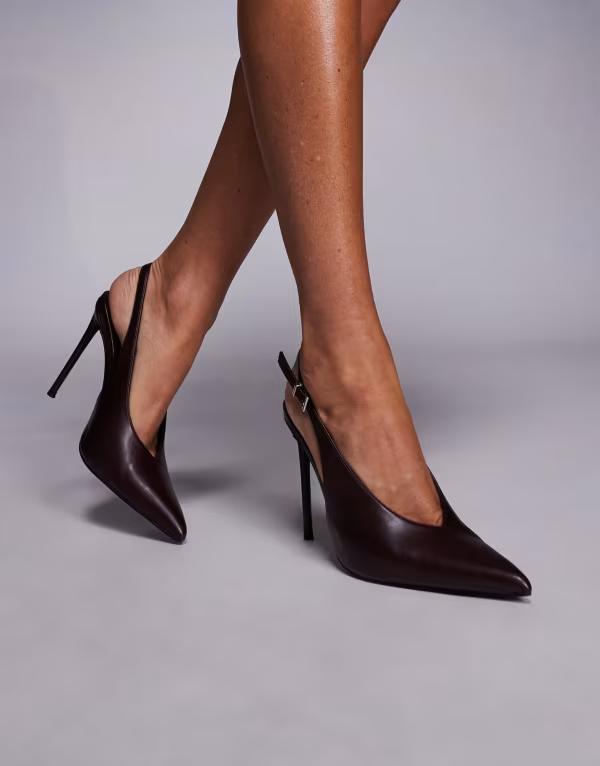 パブリックデザイア レディース シューズ 踵 Public Desire Tatti sling back heeled shoes Burgundy バーガンディ