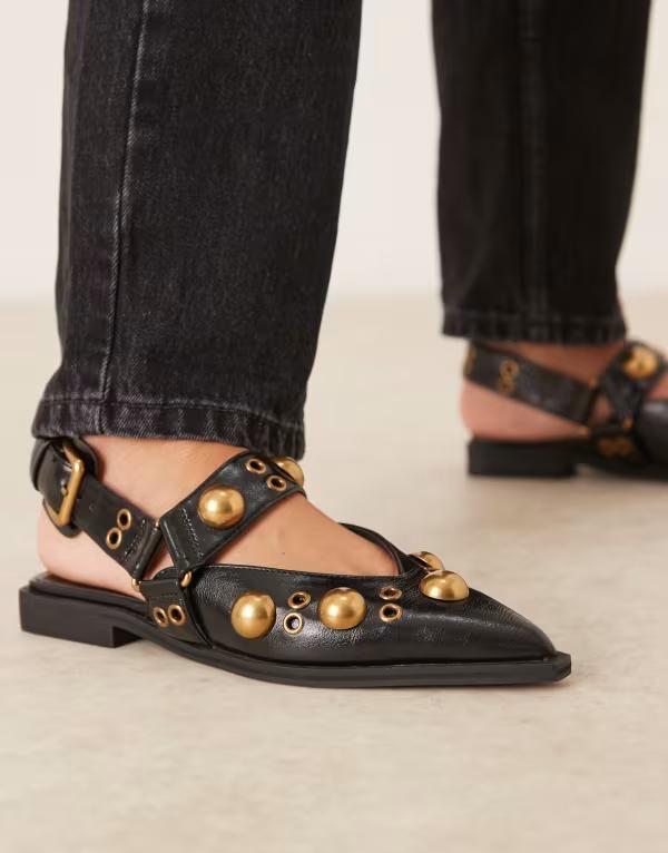 エイソス レディース シューズ パンプス ASOS DESIGN Luxor studded mary jane ballet flats Black box 黒いこと