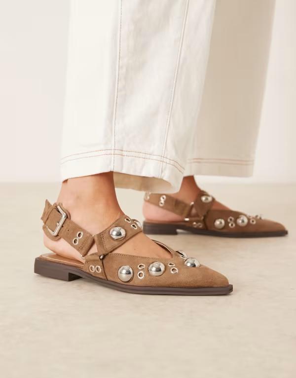 エイソス レディース シューズ パンプス スエード  DESIGN Luxor studded mary jane ballet flats in sand suedette SAND SUEDETTE サンド