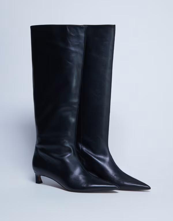 トップショップ レディース シューズ ブーツ・レインブーツ レザー Topshop Sophie Premium leather pointed toe knee high boots Black ブラック｜ReVida 店