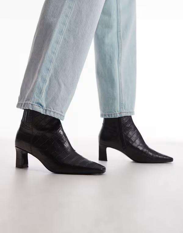 アンドアザーストーリーズ レディース シューズ 踵 アンクル ブーツ \u0026 Other Stories premium heeled ankle boots croc Black 黒いこと