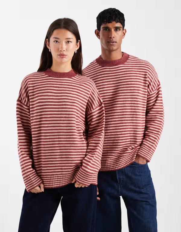 コルージョン レディース アウター 編み物・プルオーバー 労働者の一団のど首 プルオーバー Collusion unisex fluffy striped crew neck sweater インチ cream Cream 皮膚軟化剤 トップス-ニット・セーター-セーター