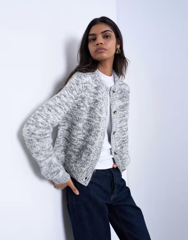 トップショップ レディース アウター カーディガン ニット Topshop knit salt and pepper cardigan Gray and white ホワイト