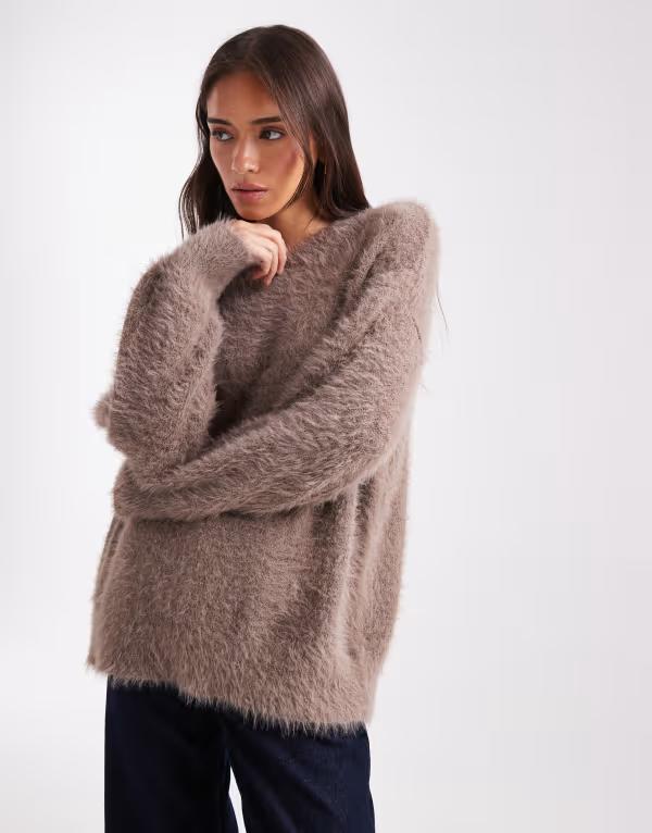 エイソス レディース アウター ニット・セーター セーター ニット ASOS DESIGN knit oversized sweater in eyelash yarn in mocha Mocha モカ