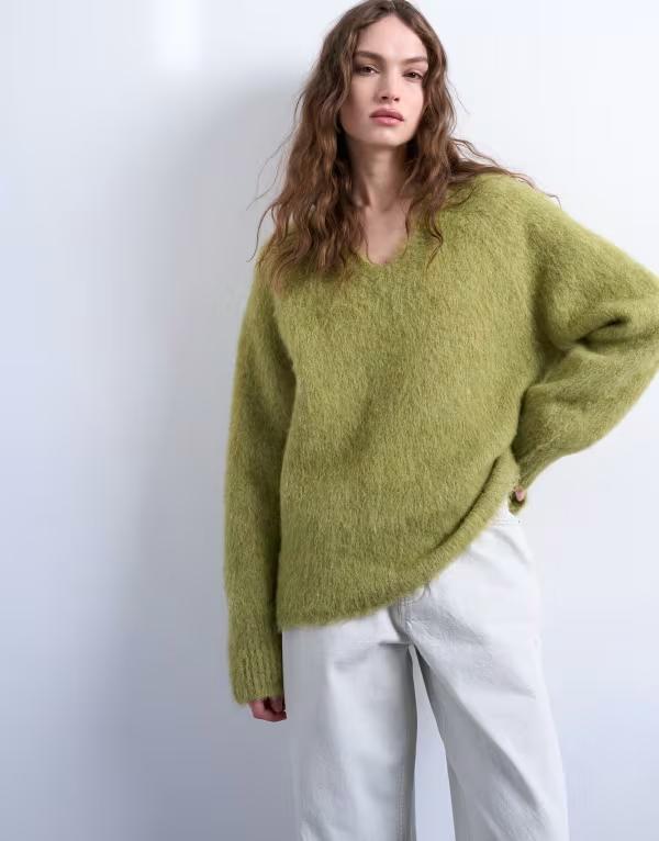 トップショップ レディース アウター ニット・セーター Vネック セーター ニット Topshop knit premium alpaca v neck sweater in avacado LGREEN 28,324円