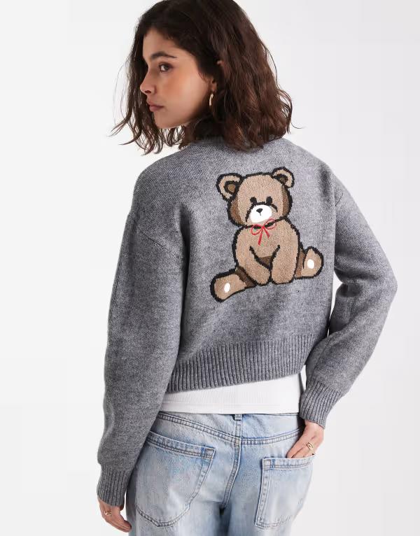 オンリー レディース アウター カーディガン ニット ONLY knit cardigan with bear embroidery Gray グレー 15,961円