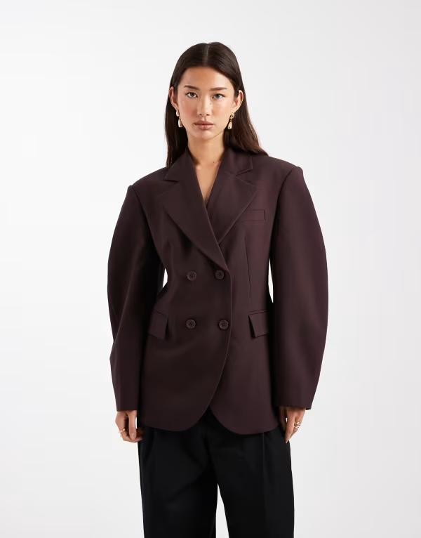 エイソス レディース アウター ジャケット・ブルゾン ブレザー ASOS DESIGN tailored cocoon sleeve double breasted blazer in chocolate Bitter chocolate チョコレート