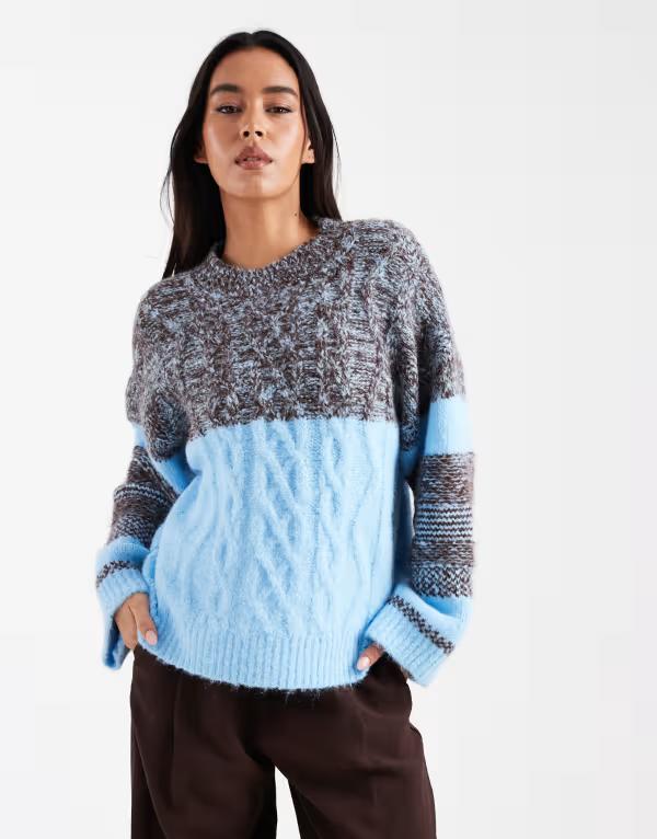 エイソス レディース アウター ニット・セーター セーター ニット ASOS DESIGN cable knit multiply mixed sweater BLUE ブルー