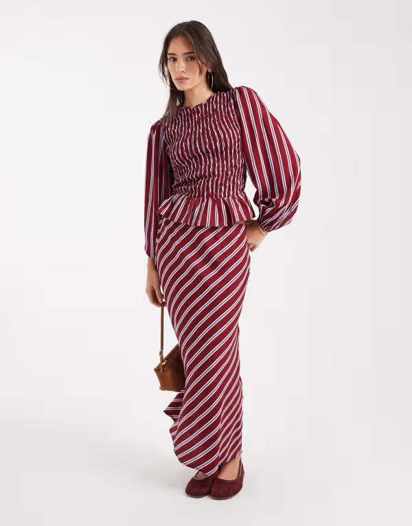 ウェンズデーガール レディース ボトムス スカート Wednesday's Girl midaxi navy and burgundy striped skirt Multi マルチカラー｜ReVida 店