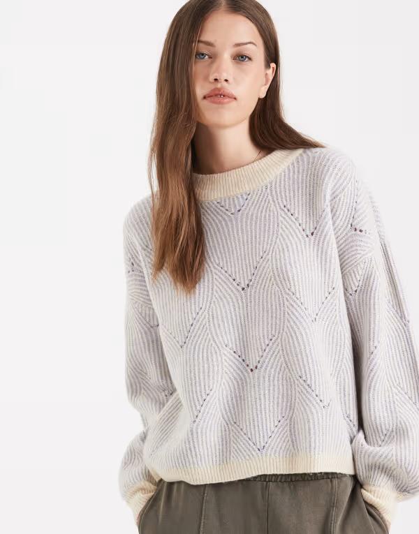 ピーシーズ レディース アウター ニット・セーター セーター コントラスト ニット Pieces textured detail knit sweater in contrast soft blue and cream Whitecap gray グレー