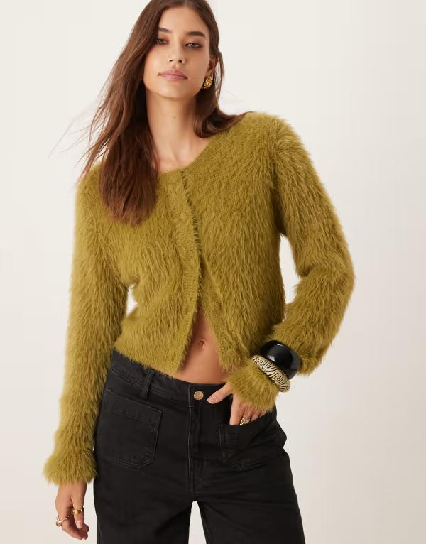 ヴィラ レディース アウター カーディガン ニット VILA super soft fluffy knit cardigan Green Moss グリーン|ReVida 店