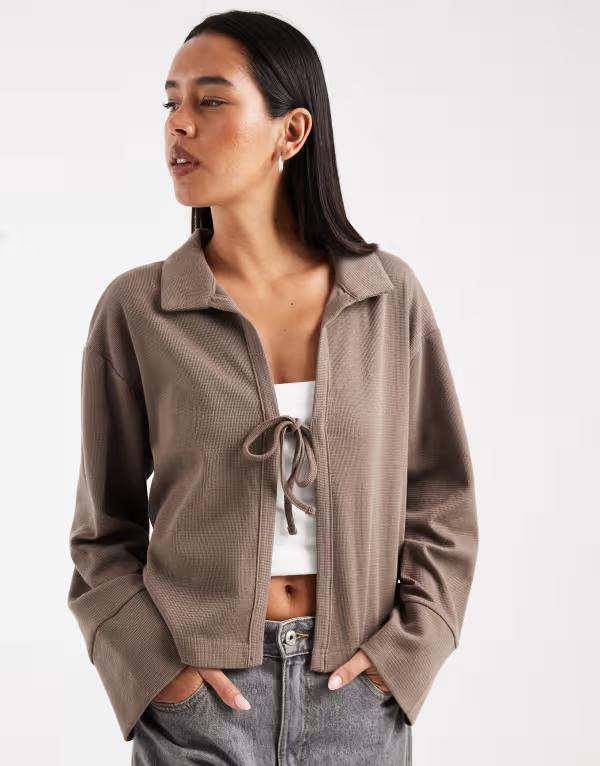 オンリー レディース アウター カーディガン ONLY tie front cardigan BROWN ブラウン｜ReVida 店