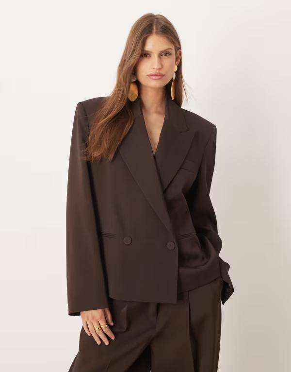 マンゴ レディース アウター ジャケット・ブルゾン ウール ブレザー キャップ Mango Cris Capsule wool mix short tailored blazer - part of a set BROWN ブラウン｜ReVida 店