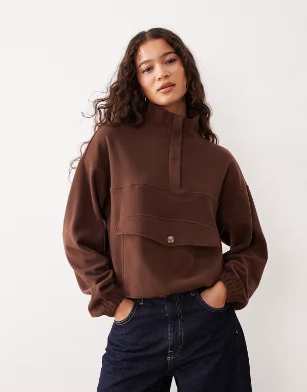 エイソス レディース アウター ニット・セーター スタンドネック ASOS DESIGN supersoft funnel neck top with bubble hem in coffee Coffee コーヒー