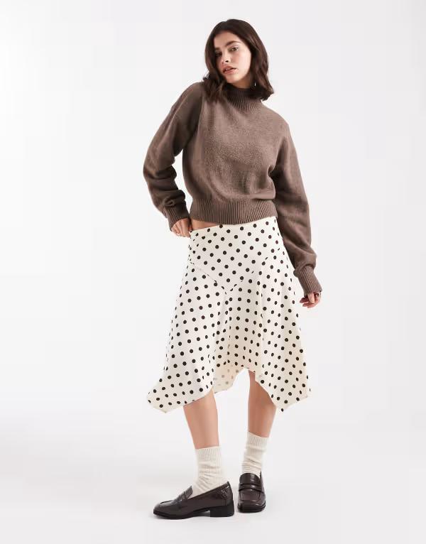 コットンオン レディース ボトムス スカート ドット柄 アシンメトリー ドット ミディ Cotton On sandy asymmetric midi skirt in polka dot Multi マルチカラー
