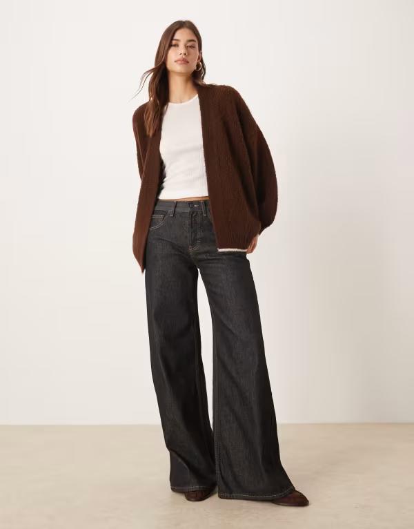エイソス レディース アウター カーディガン ASOS DESIGN edge to edge cardigan with tipping in chocolate Chocolate チョコレート
