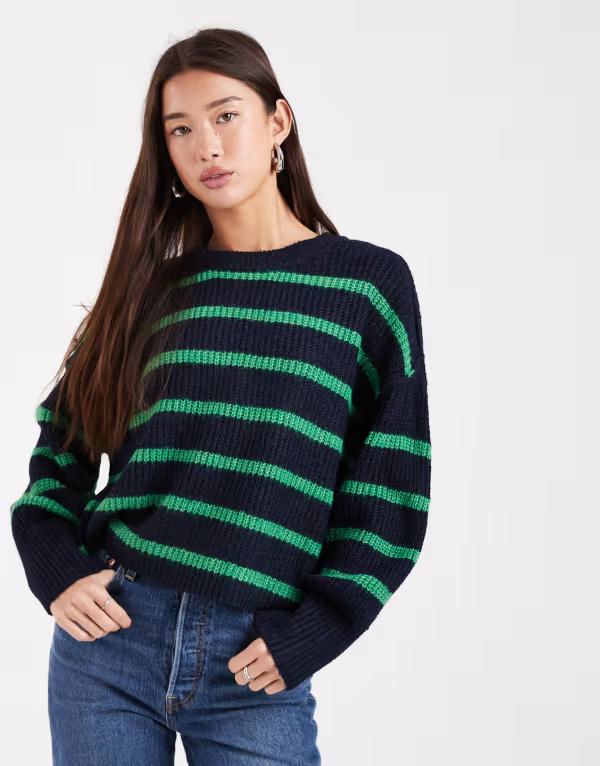 オンリー レディース アウター ニット・セーター セーター ONLY slouchy striped sweater NAVY ネイビー｜ReVida 店