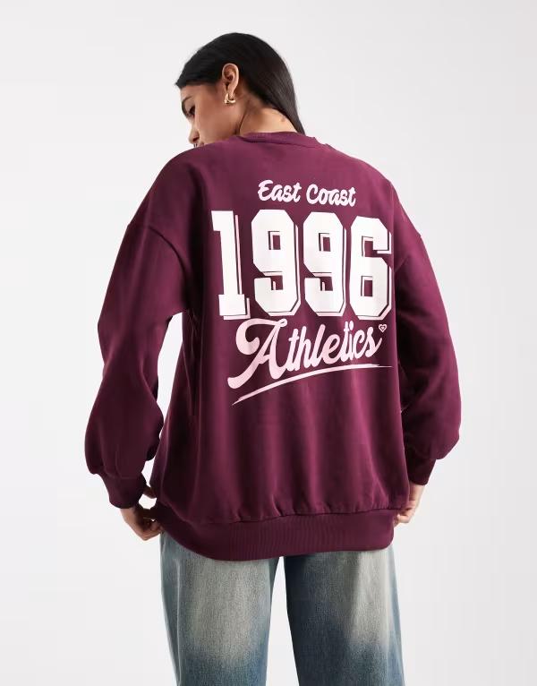 ミスセルフフリッジ レディース アウター ニット・セーター スウェット シャツ Miss Selfridge east coast oversized sweatshirt in plum Plum プラム|ReVida 店