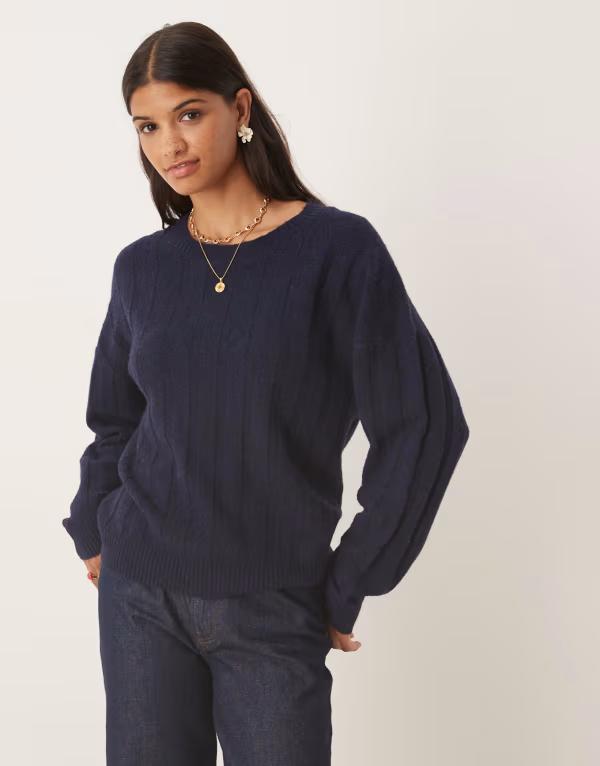 グラマラス レディース アウター 編み物・プルオーバー リブニット プルオーバー 編み物 Glamorous rib knit sweater NAVY 米国海軍 レディースファッション-ニット・セーター
