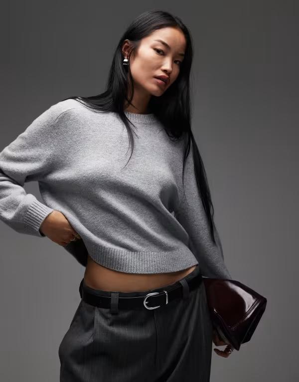 アンドアザーストーリーズ レディース アウター ニット・セーター クルーネック セーター & Other Stories crew neck sweater with volume sleeves in light gray melange LIGHT GRAY グレー