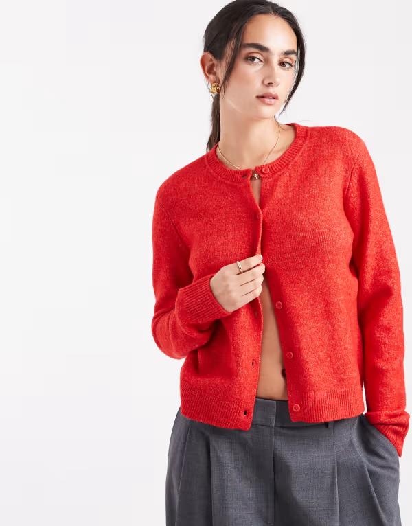 ピーシーズ レディース アウター カーディガン ニット Pieces knit cardigan melange Goji Berry Melange レッド