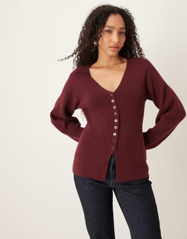 ノーバディーズ チャイルド レディース アウター ジレー Nobody\u0027s Child barrel sleeve cardigan Burgundy バーガンディ