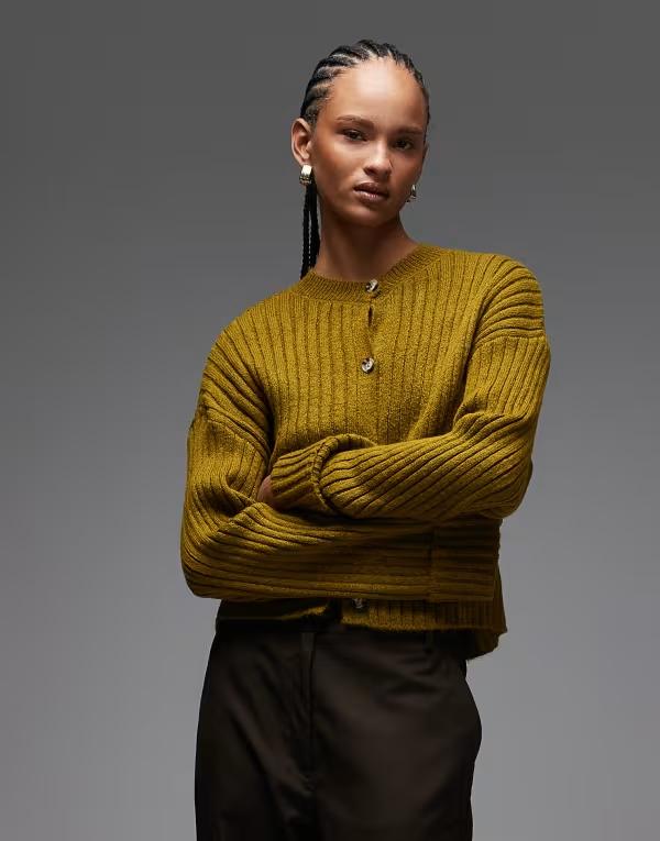 エイソス レディース アウター カーディガン ニット ASOS DESIGN knit cardigan with turn-up cuffs in olive Olive オリーブ