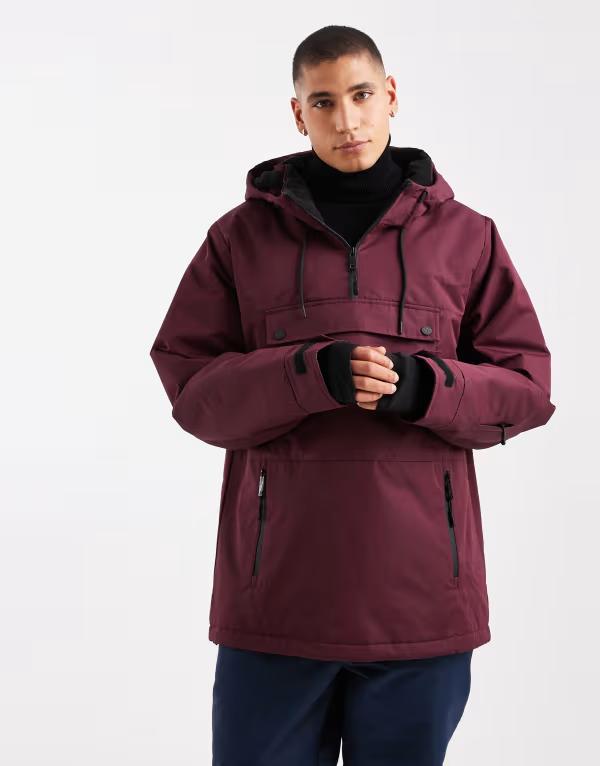 スリードベア メンズ アウター ジャケット・ブルゾン ジャケット Threadbare overhead ski jacket with hood and pocket detail Burgundy バーガンディ 25,752円